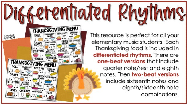 Thanksgiving Music Activity - Rhythm Lesson & Craft - Elementary Music Plan