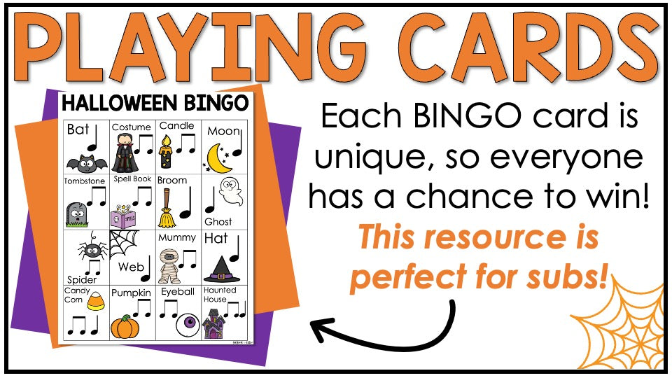 Halloween Music Bingo Game Activities for Quarter & Eighth Notes Centers