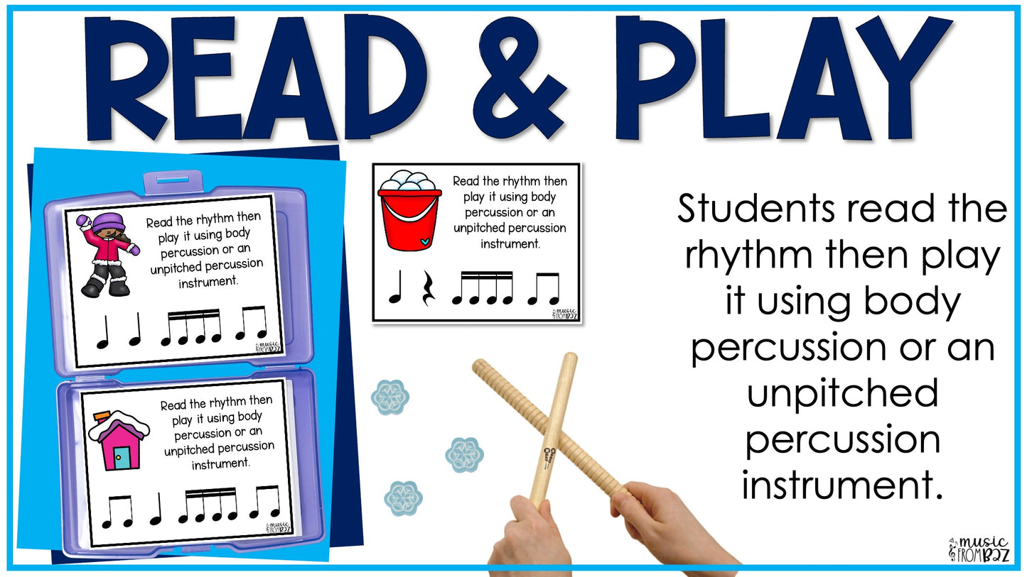 Winter Music Task Cards - Music Rhythm Worksheet - January Music Lesson
