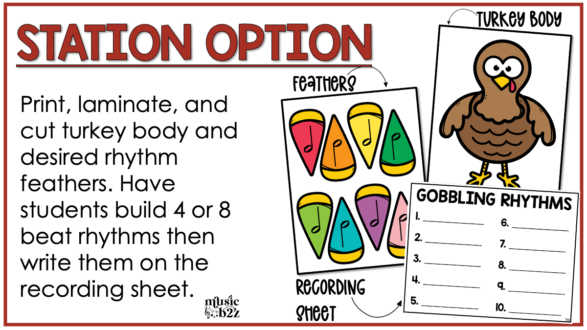 Thanksgiving Music Rhythm Turkey Craft Elementary Music Centers Activities