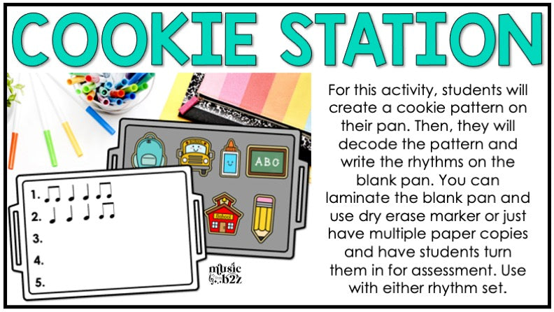 Back to School Rhythm Cookies Elementary Music Centers Game Craft Composition