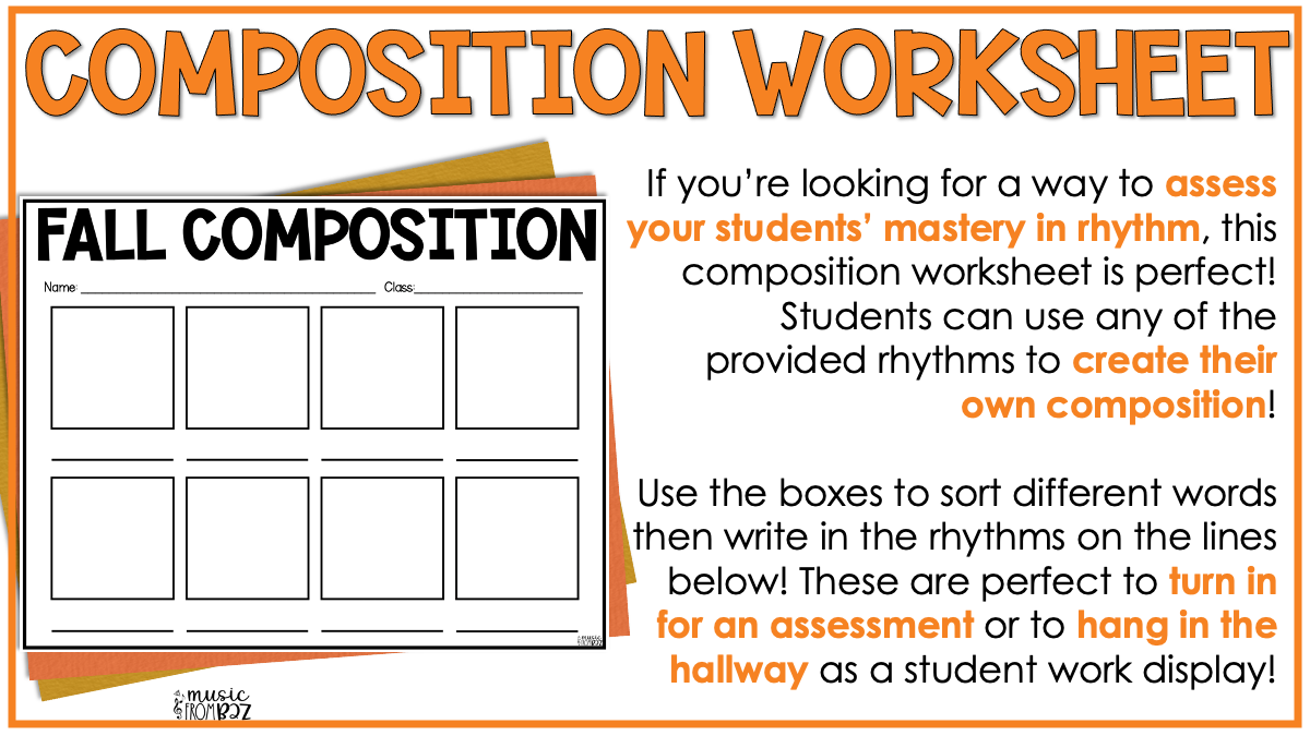 Fall Elementary Music Composition Rhythm Cards Worksheets & Beat Strips Autumn