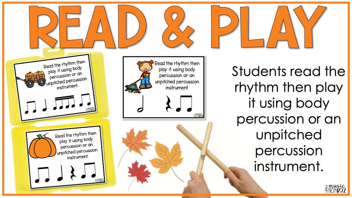 Fall Rhythm Task Cards Elementary Music Centers Lessons & Activities for Autumn
