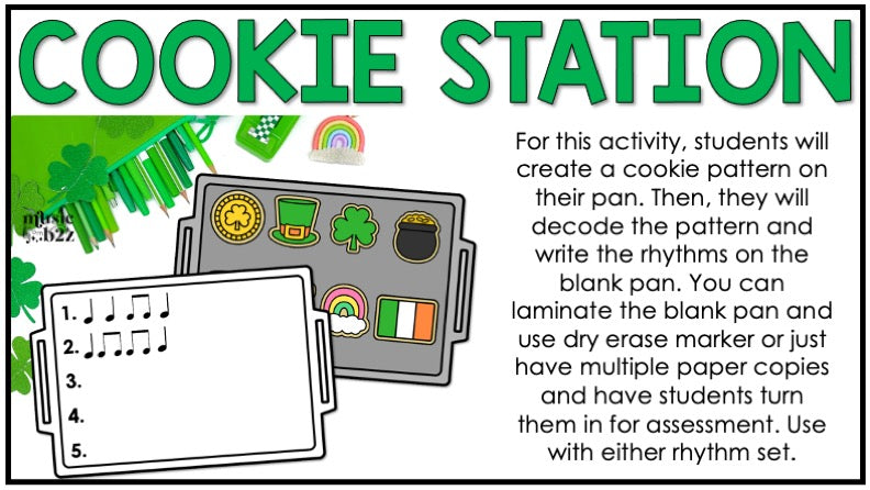 St. Patrick's Day Rhythm Cookies Elementary Music Centers Game Craft Composition