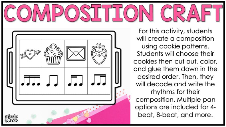 Valentines Day Rhythm Cookies Elementary Music Centers Game Craft Composition