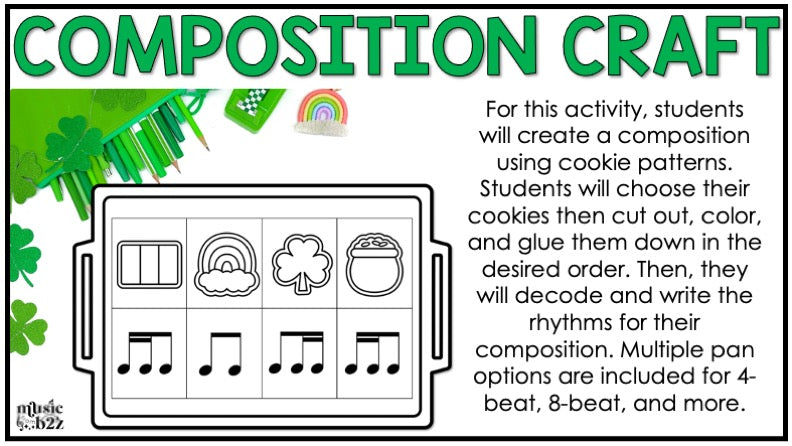 St. Patrick's Day Rhythm Cookies Elementary Music Centers Game Craft Composition