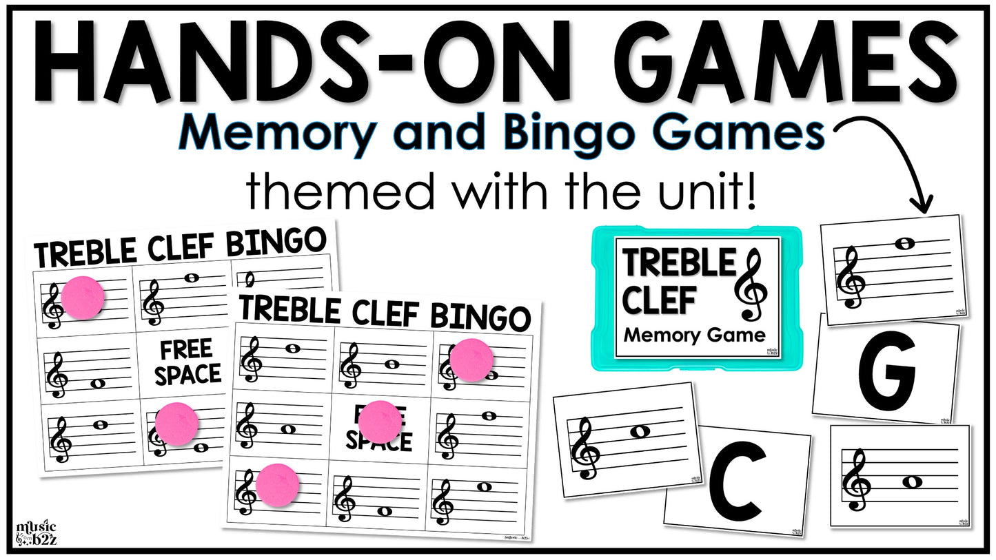 Treble Clef Unit Elementary Music Curriculum Lesson Activity Worksheets Games