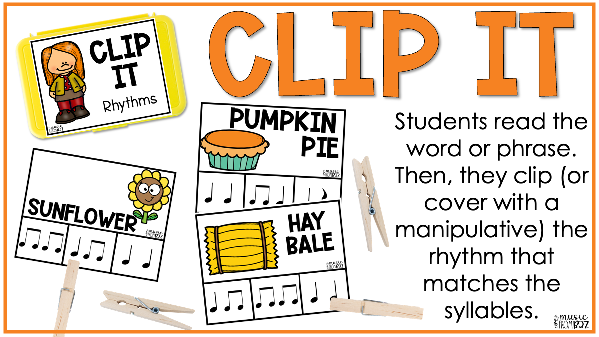 Fall Rhythm Task Cards Elementary Music Centers Lessons & Activities for Autumn