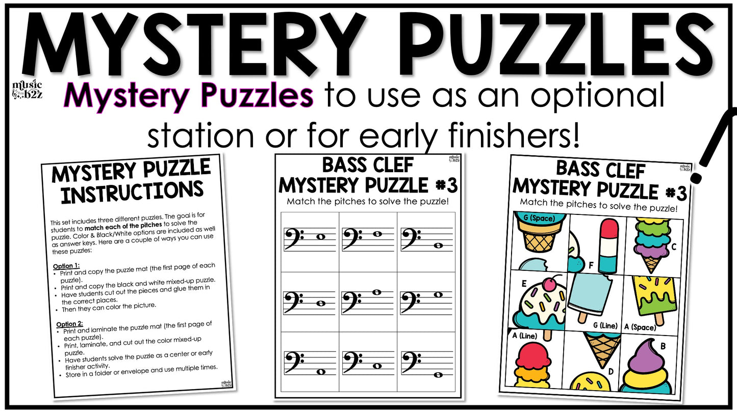 Bass Clef Unit Elementary Music Curriculum Lesson Activity Worksheets Games