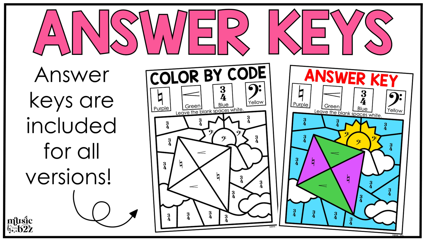 Spring Music Coloring Page BUNDLE Color by Note Spring Music Worksheets