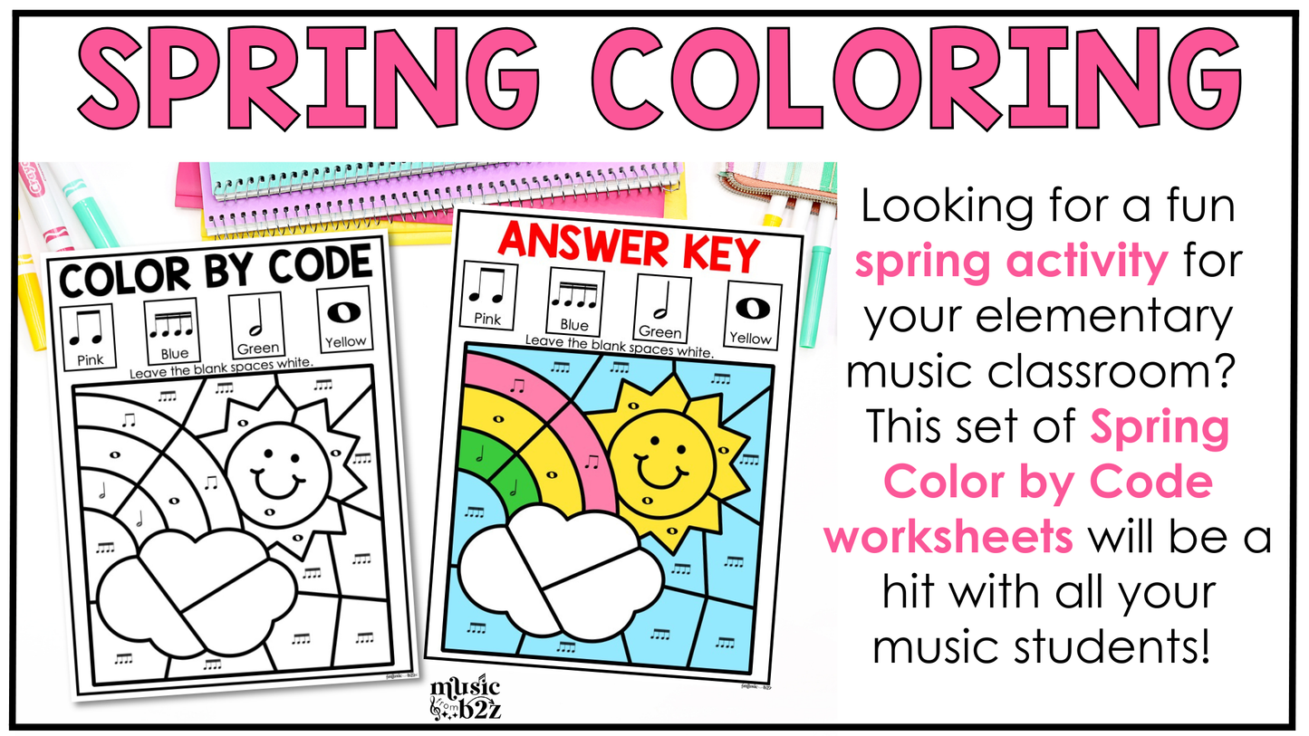 Spring Music Coloring Pages Rhythm Worksheets Spring Music Color by Note