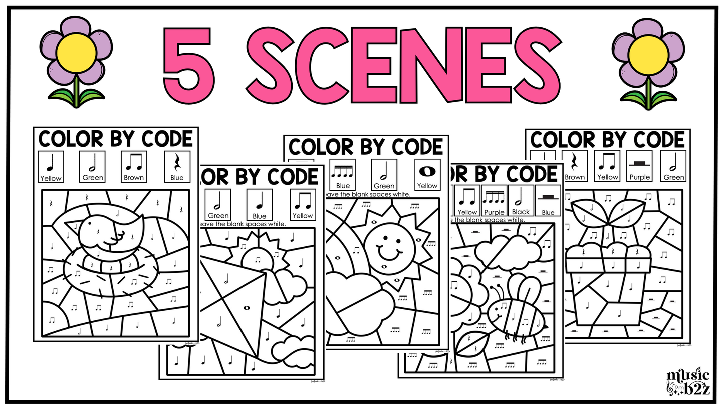 Spring Music Coloring Pages Rhythm Worksheets Spring Music Color by Note