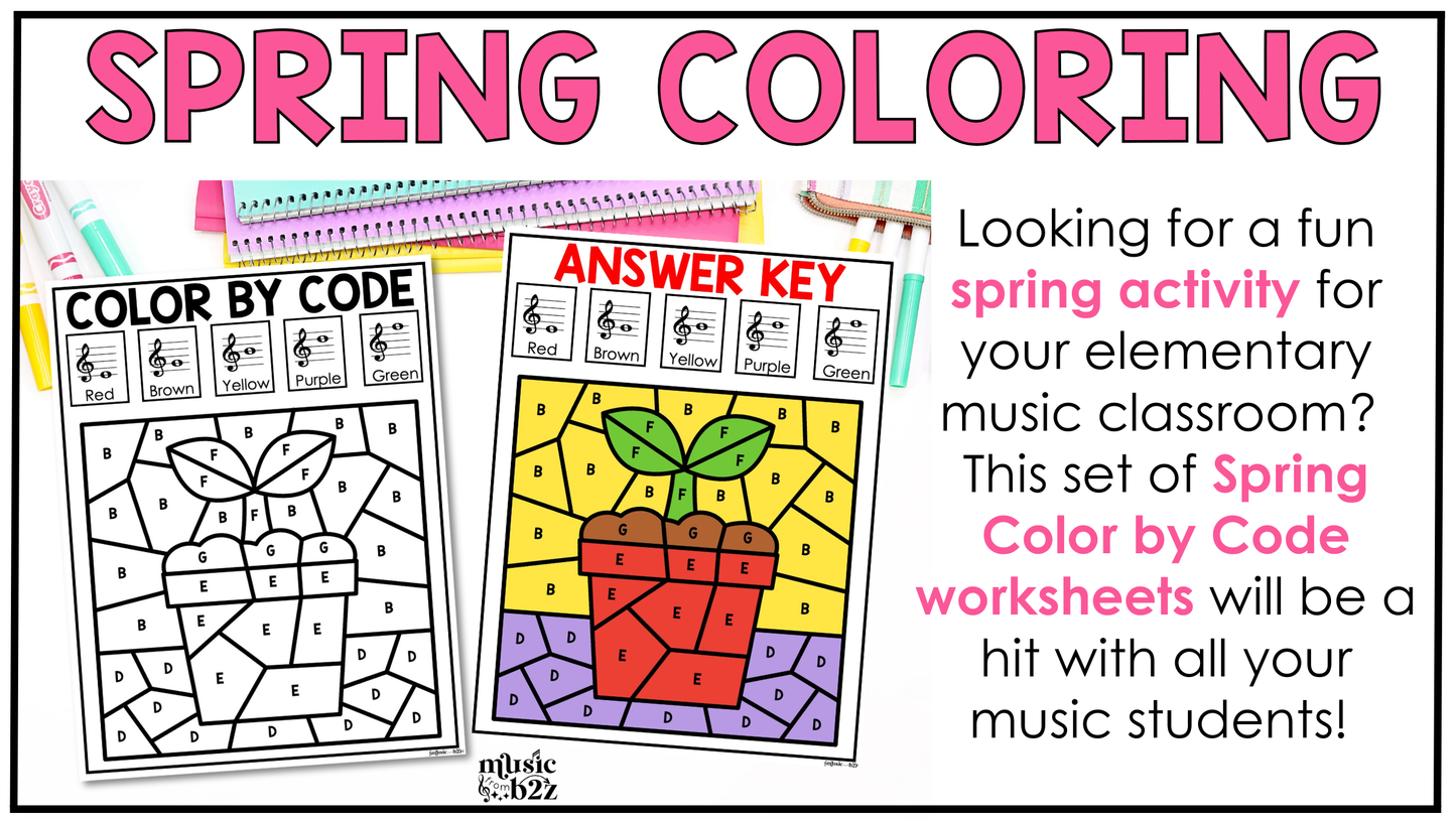 Spring Music Coloring Pages Color by Note Spring Music Worksheets Treble Clef