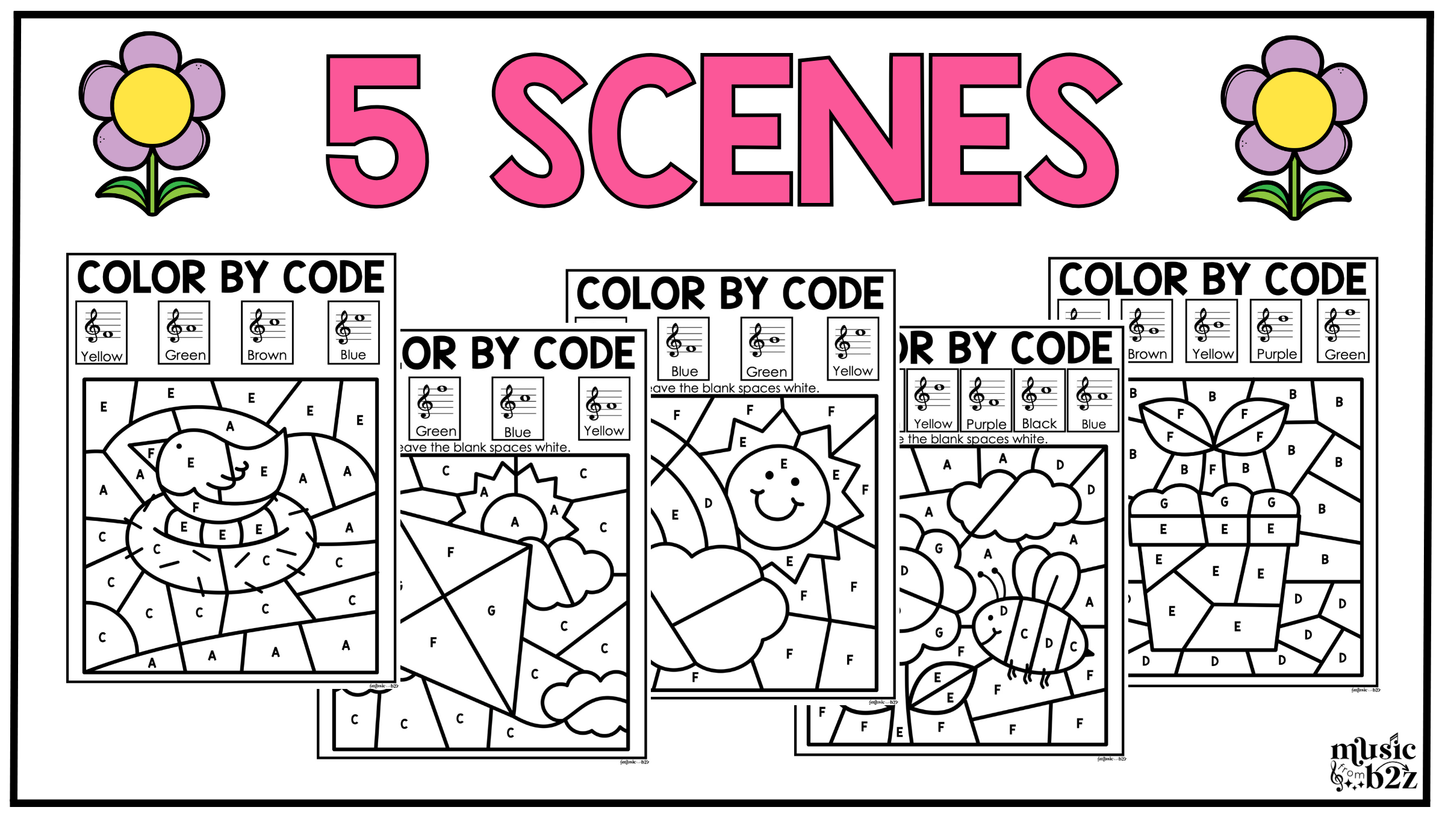 Spring Music Coloring Pages Color by Note Spring Music Worksheets Treble Clef