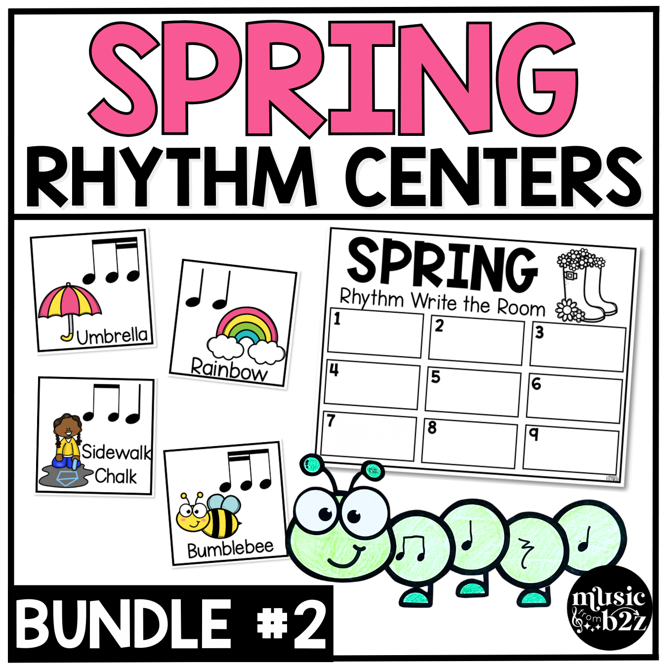 Spring Music Centers BUNDLE Spring Rhythm Worksheets Music Games Sub Plans