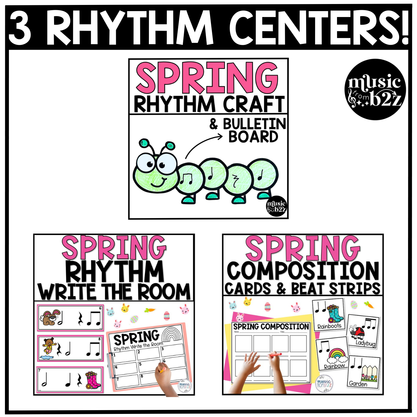 Spring Music Centers BUNDLE Spring Rhythm Worksheets Music Games Sub Plans