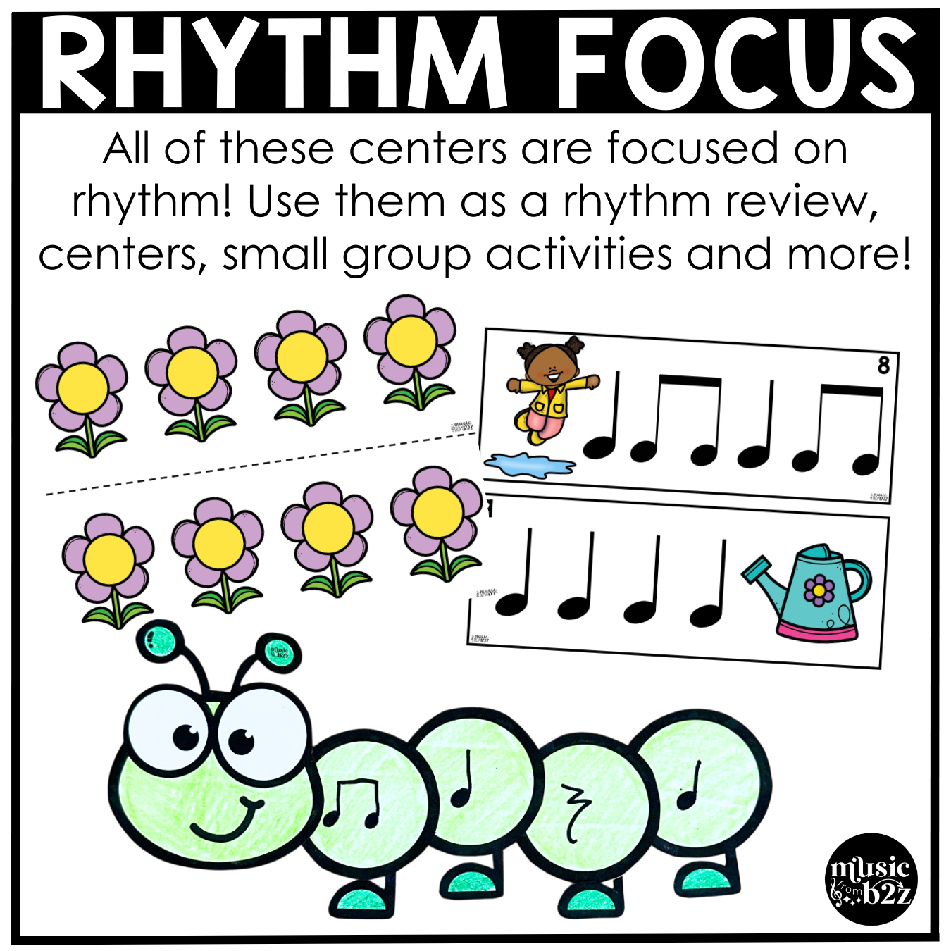 Spring Music Centers BUNDLE Spring Rhythm Worksheets Music Games Sub Plans
