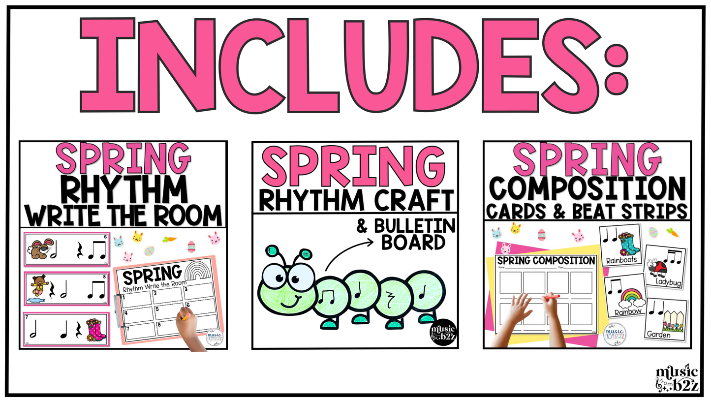Spring Music Centers BUNDLE Spring Rhythm Worksheets Music Games Sub Plans