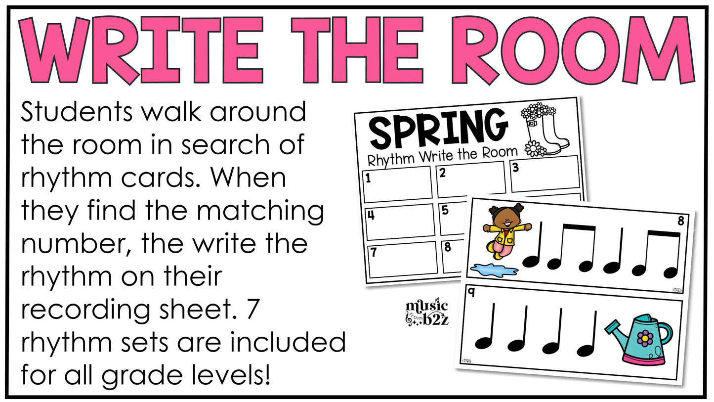 Spring Music Centers BUNDLE Spring Rhythm Worksheets Music Games Sub Plans