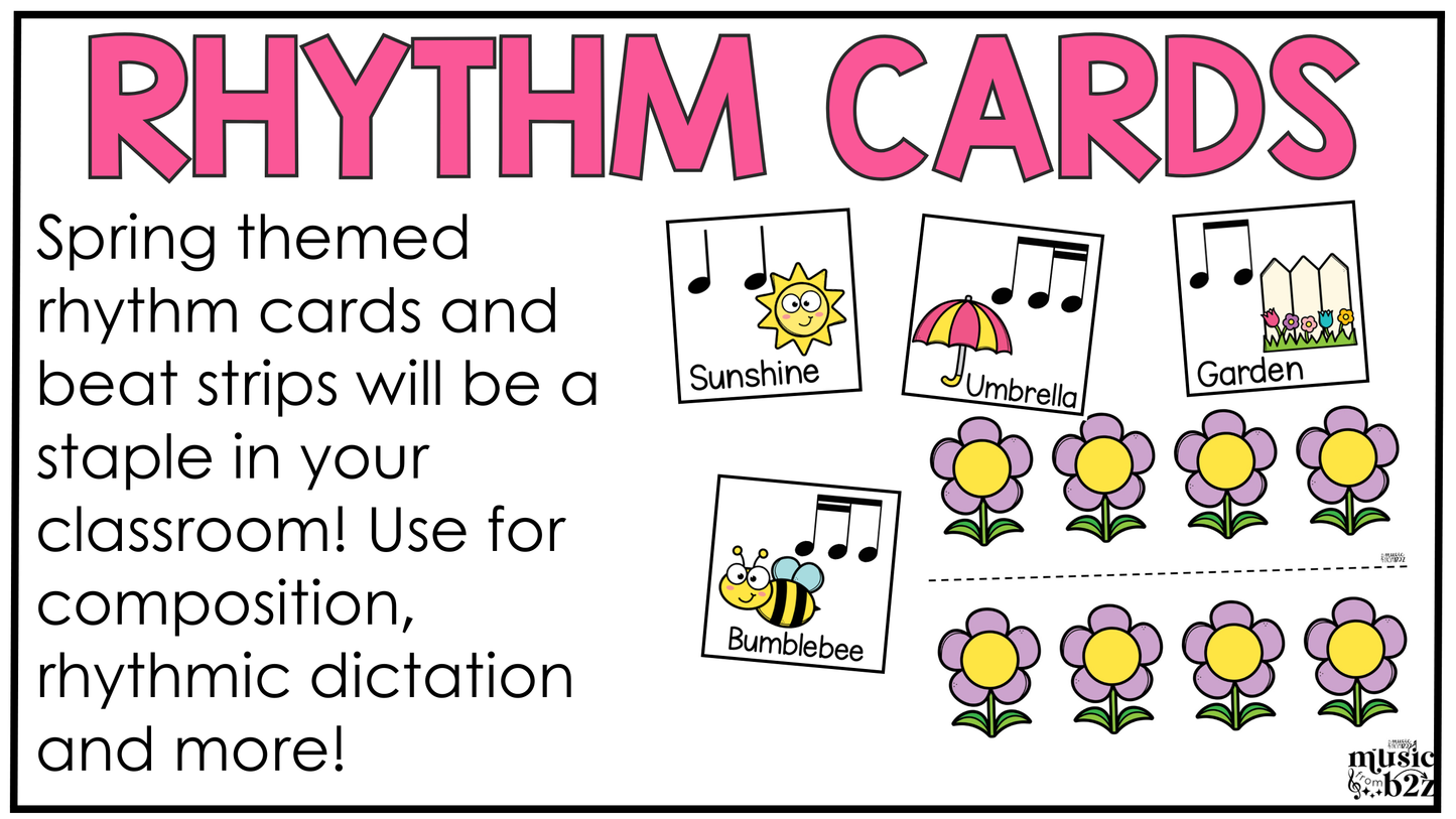 Spring Music Centers BUNDLE Spring Rhythm Worksheets Music Games Sub Plans