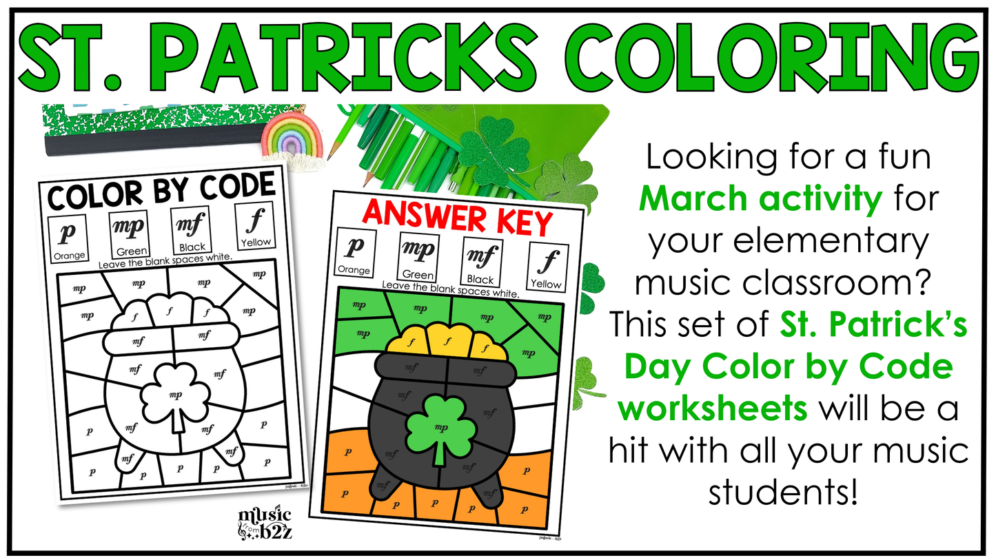 St. Patrick's Day Music Coloring Pages Color by Note Music Worksheets Dynamics