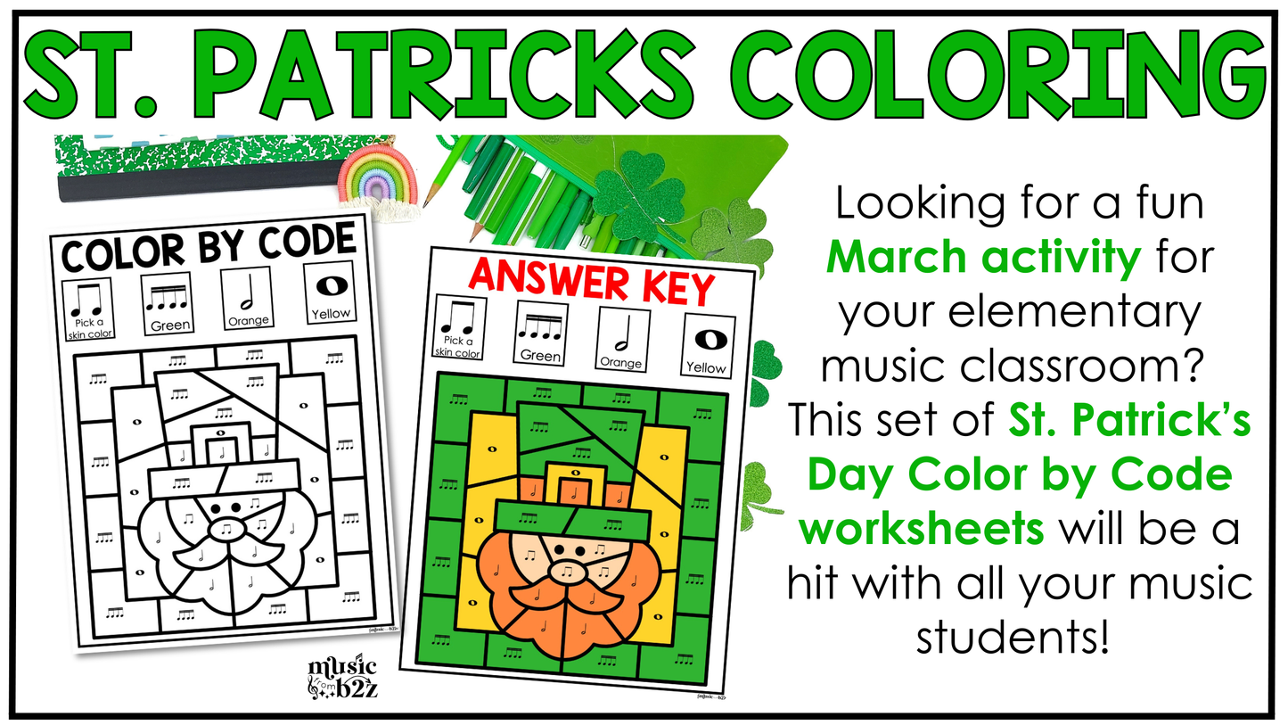 St. Patrick's Day Music Coloring Pages Rhythm Worksheets Music Color by Note