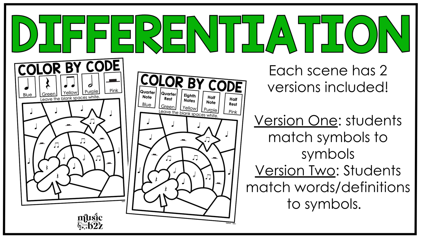 St. Patrick's Day Music Coloring Pages Rhythm Worksheets Music Color by Note