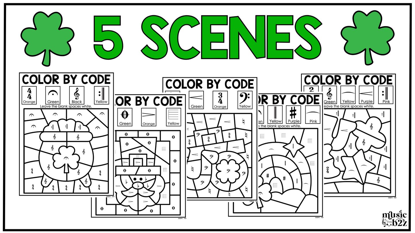 St. Patrick's Day Music Coloring Color by Note Music Worksheets Music Symbols