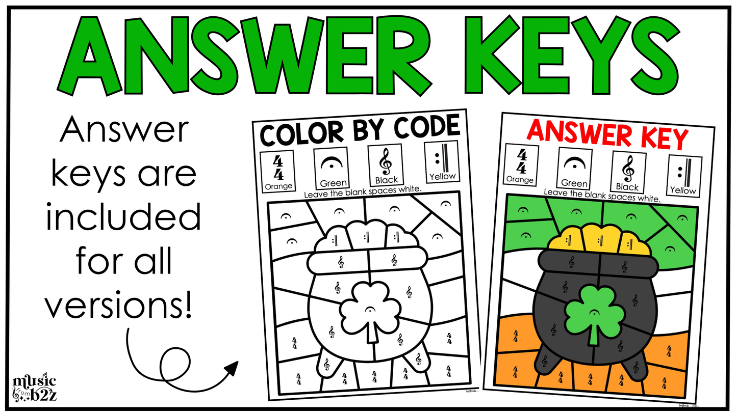 St. Patrick's Day Music Coloring Color by Note Music Worksheets Music Symbols