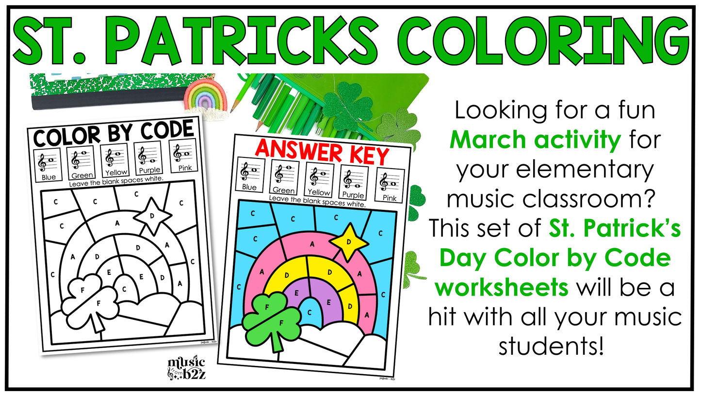 St. Patricks Day Music Coloring Pages Color by Note Music Worksheets Treble Clef