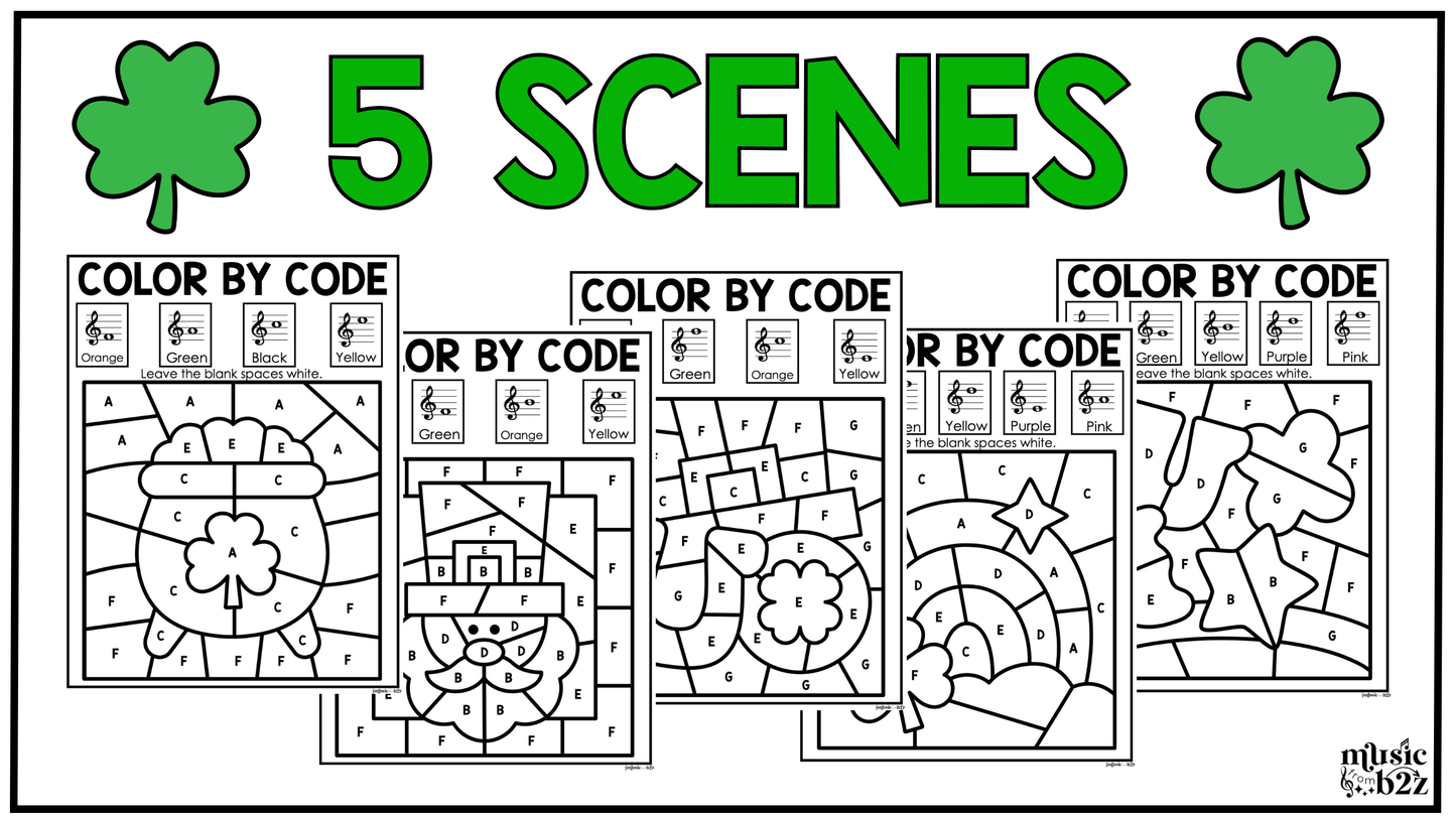 St. Patricks Day Music Coloring Pages Color by Note Music Worksheets Treble Clef