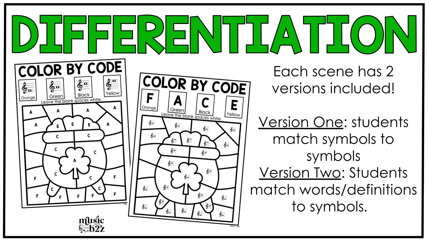 St. Patricks Day Music Coloring Pages Color by Note Music Worksheets Treble Clef