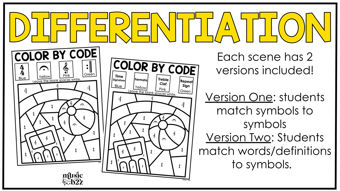 Summer Music Coloring Page BUNDLE Color by Note Summer Music Worksheets