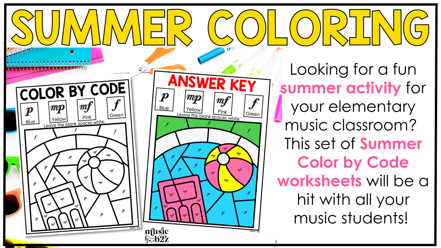Summer Music Coloring Pages Color by Note Summer Music Worksheets Dynamics