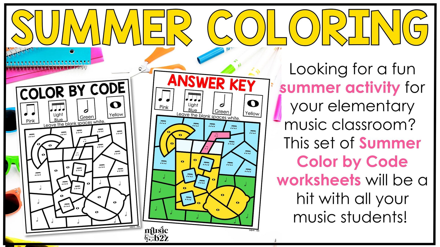 Summer Music Coloring Pages Rhythm Worksheets Summer Music Color by Note
