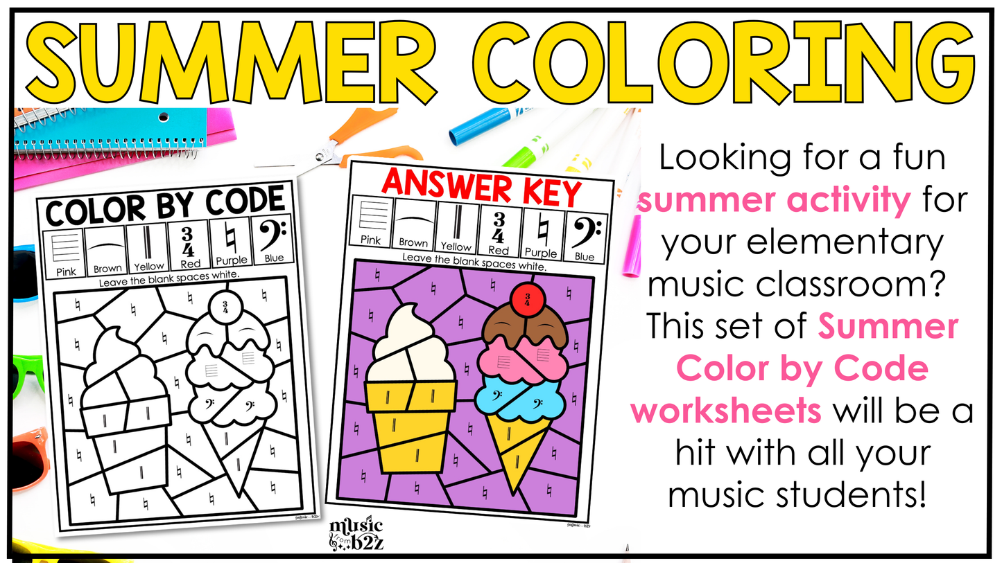 Summer Music Coloring Color by Note Summer Music Worksheets Music Symbols