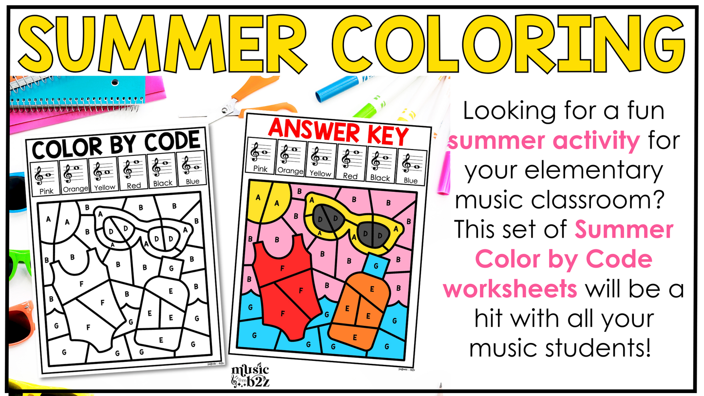 Summer Music Coloring Pages Color by Note Summer Music Worksheets Treble Clef