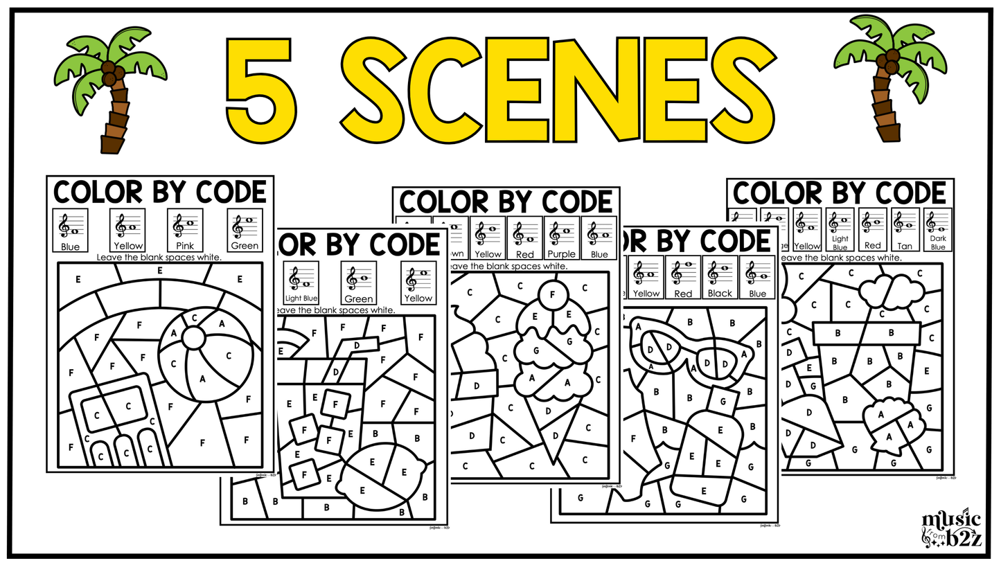 Summer Music Coloring Pages Color by Note Summer Music Worksheets Treble Clef