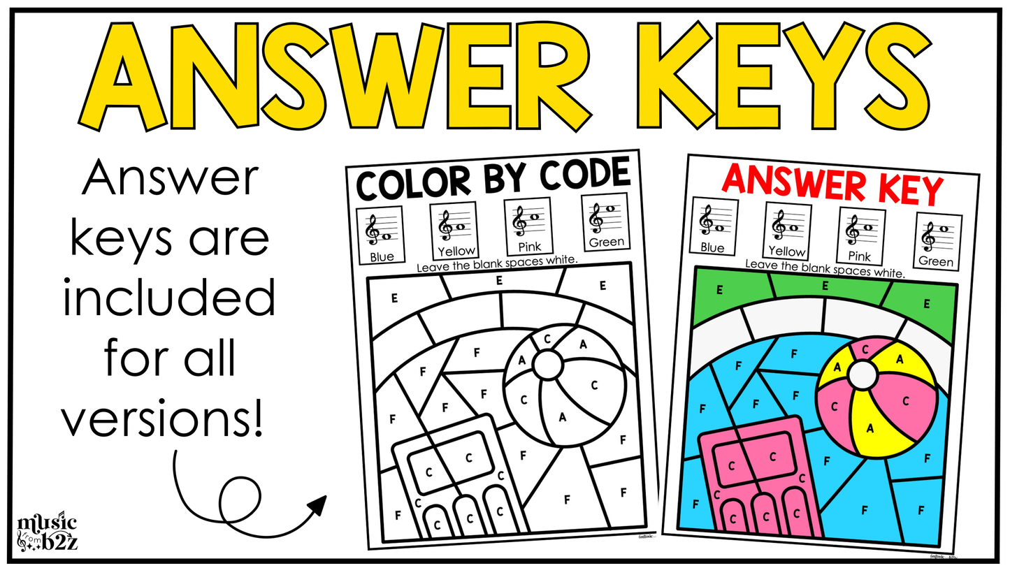 Summer Music Coloring Pages Color by Note Summer Music Worksheets Treble Clef