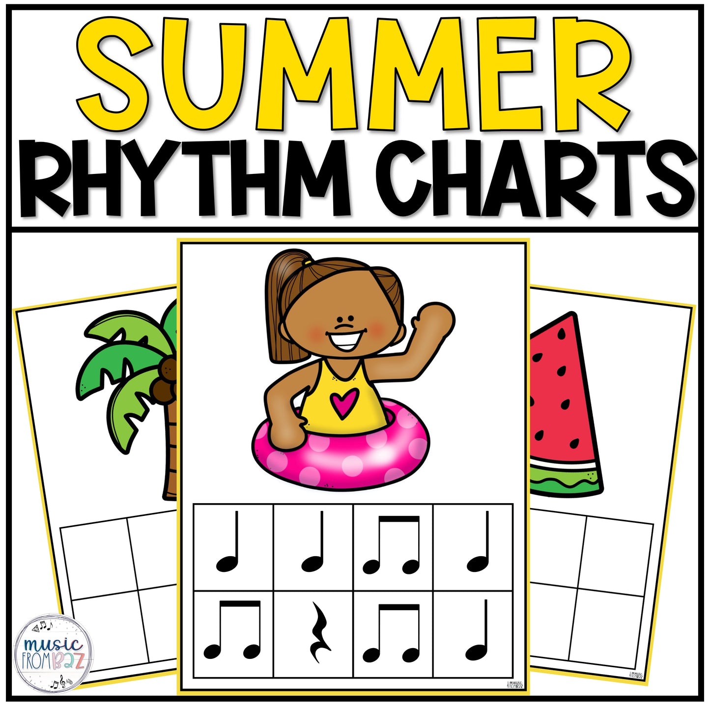 Summer Rhythm Charts Rhythm Worksheets Music Worksheets Elementary Music Centers & Games