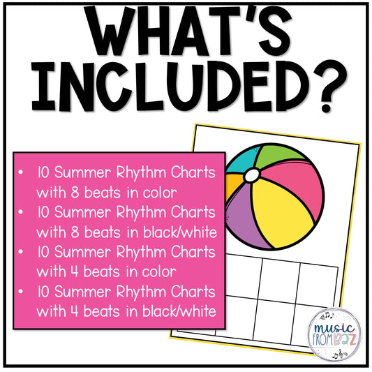 Summer Rhythm Charts Rhythm Worksheets Music Worksheets Elementary Music Centers & Games