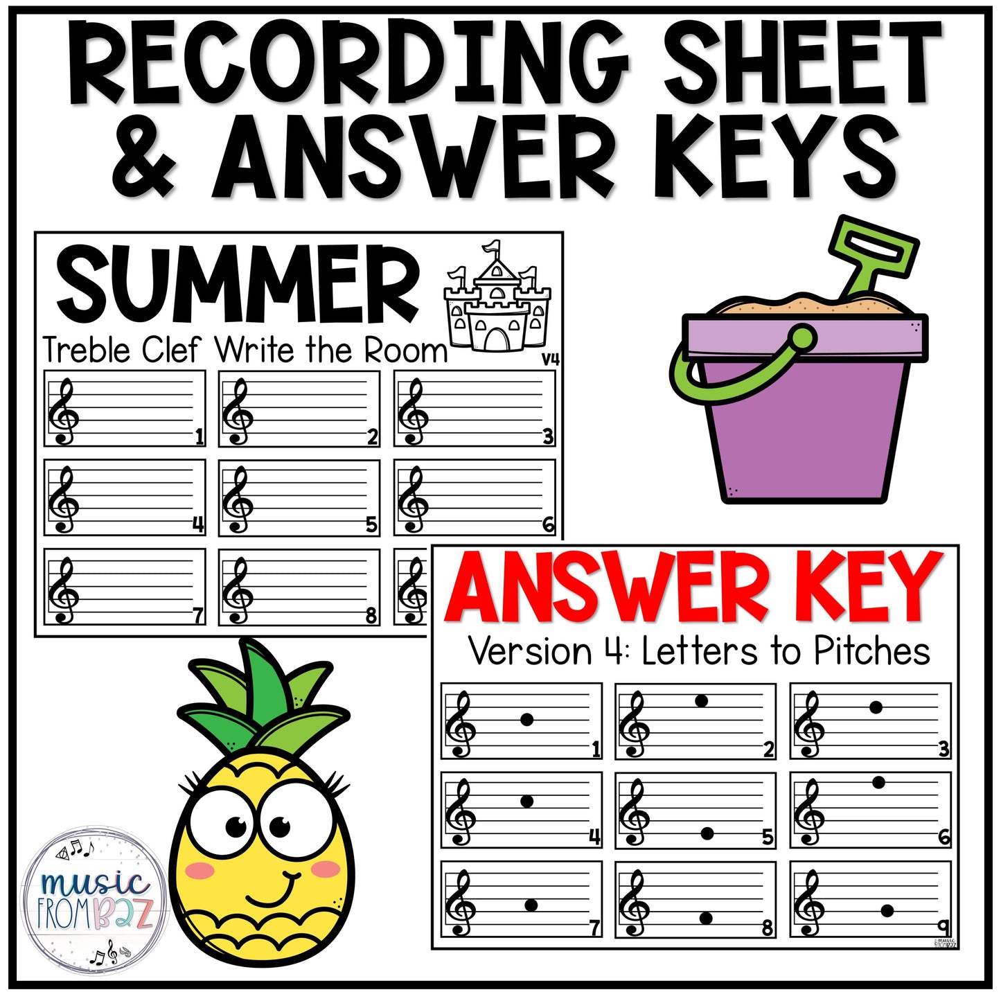 Summer Music Treble Clef Write the Room