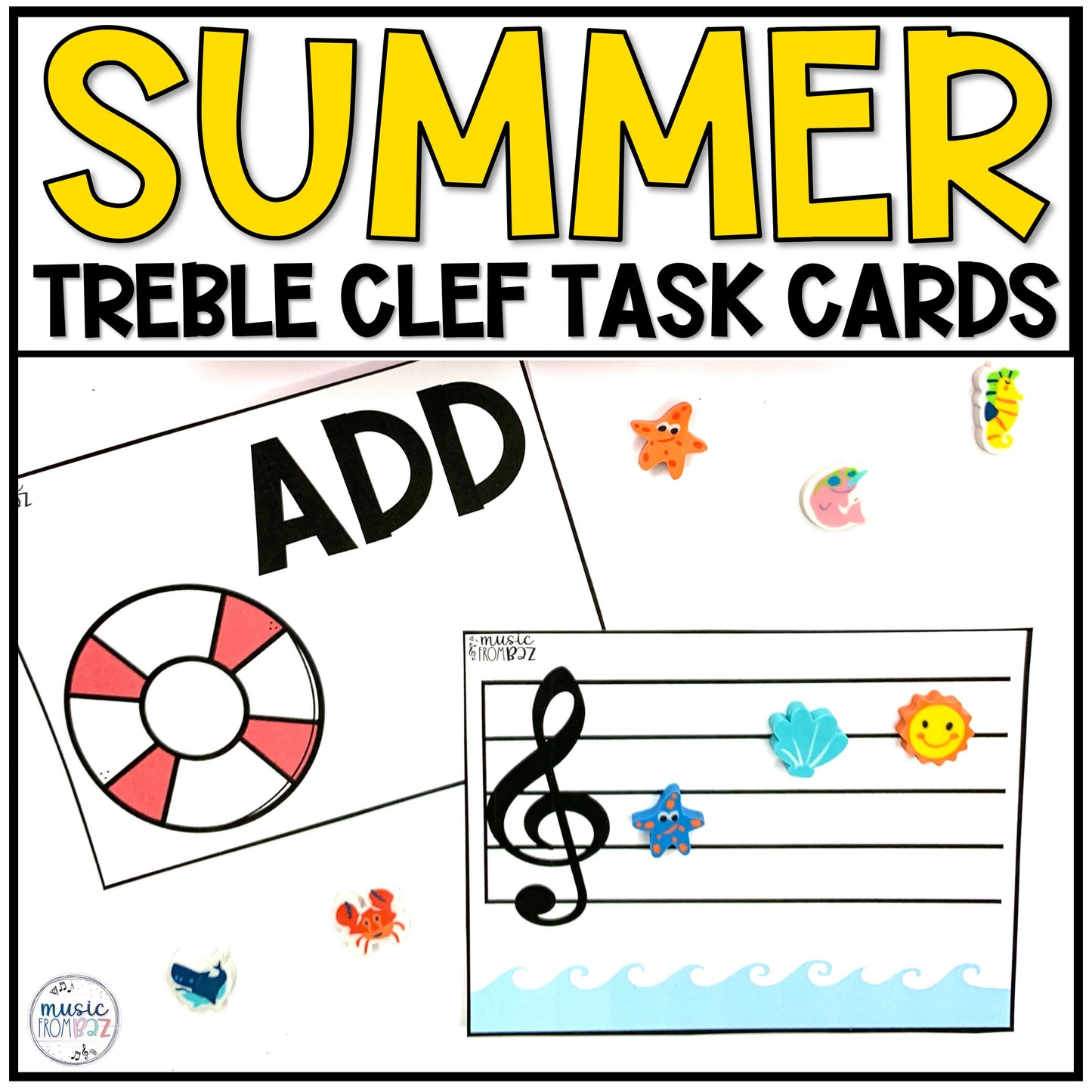 Summer Music Treble Clef Task Cards