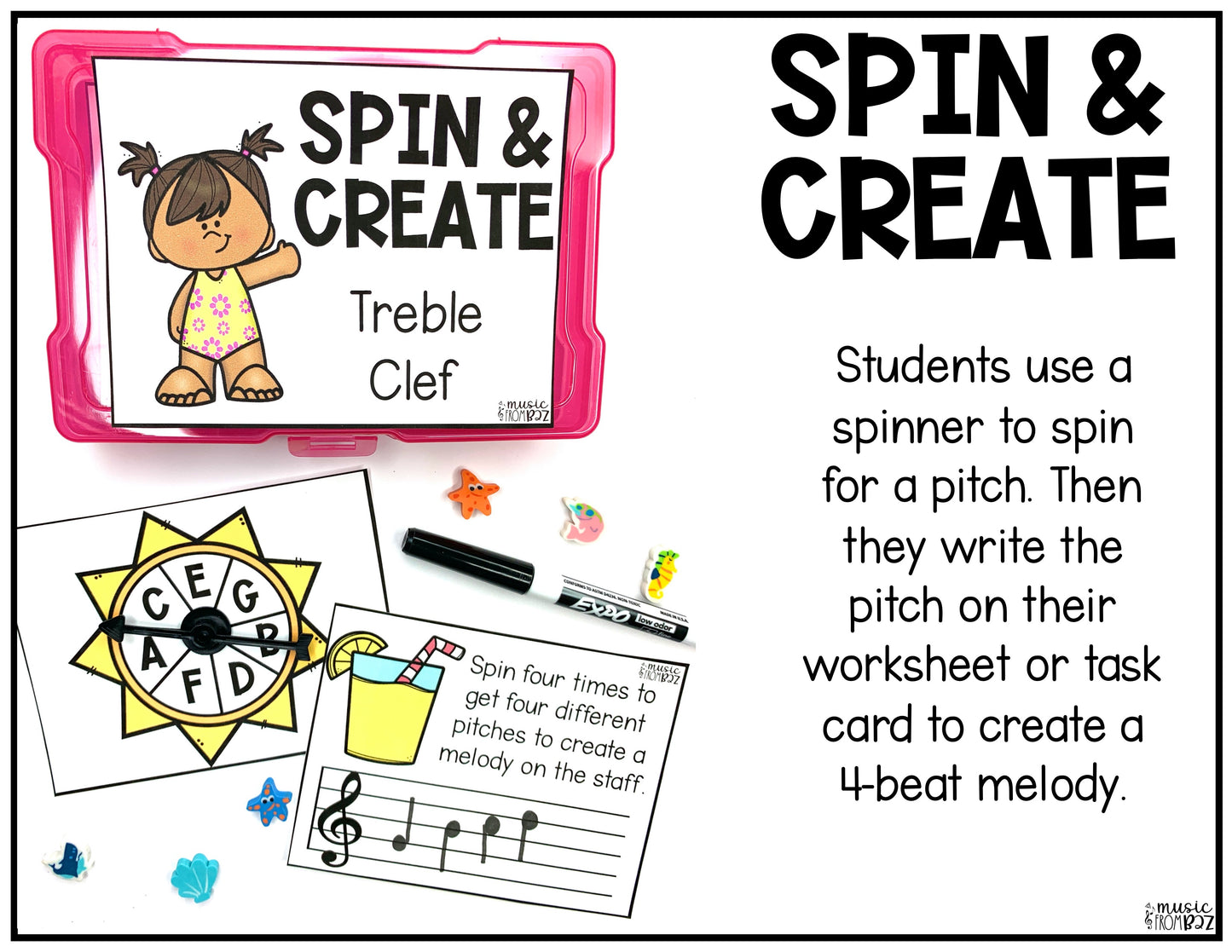 Summer Music Treble Clef Task Cards