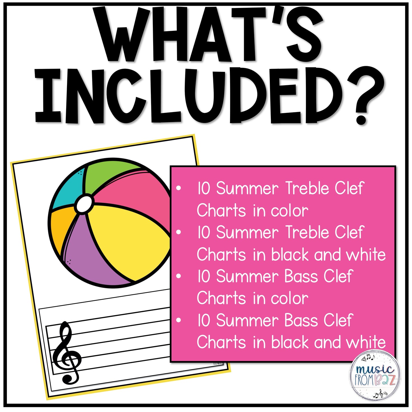 Summer Treble Clef & Bass Clef Charts Lines & Spaces Worksheet Music Worksheets Elementary Music Centers & Games