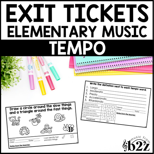 Tempo Exit Tickets & Rubrics Editable Elementary Music Assessment Exit Slips