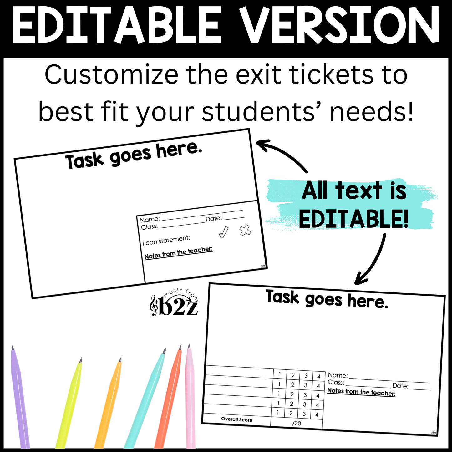Tempo Exit Tickets & Rubrics Editable Elementary Music Assessment Exit Slips
