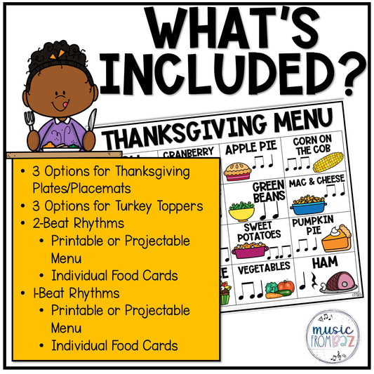 Thanksgiving Music Activity - Rhythm Lesson & Craft - Elementary Music Plan