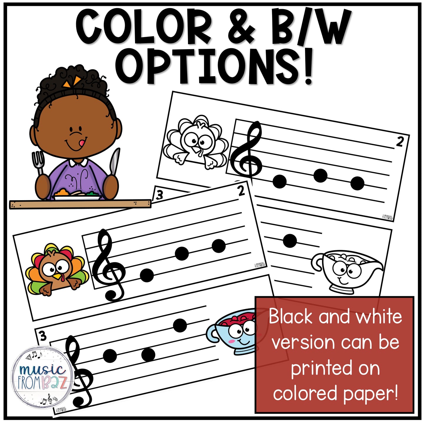 Thanksgiving Treble Clef Notes Music Write the Room Game & Turkey Scavenger Hunt