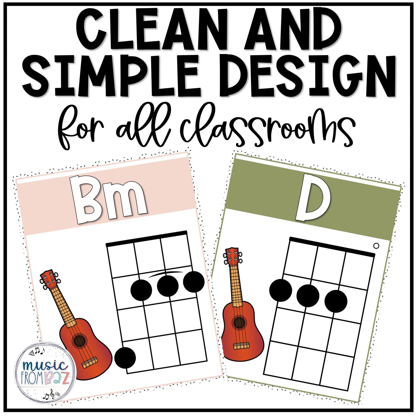 Music Classroom Decor - Ukulele Chords Posters - Modern Oasis